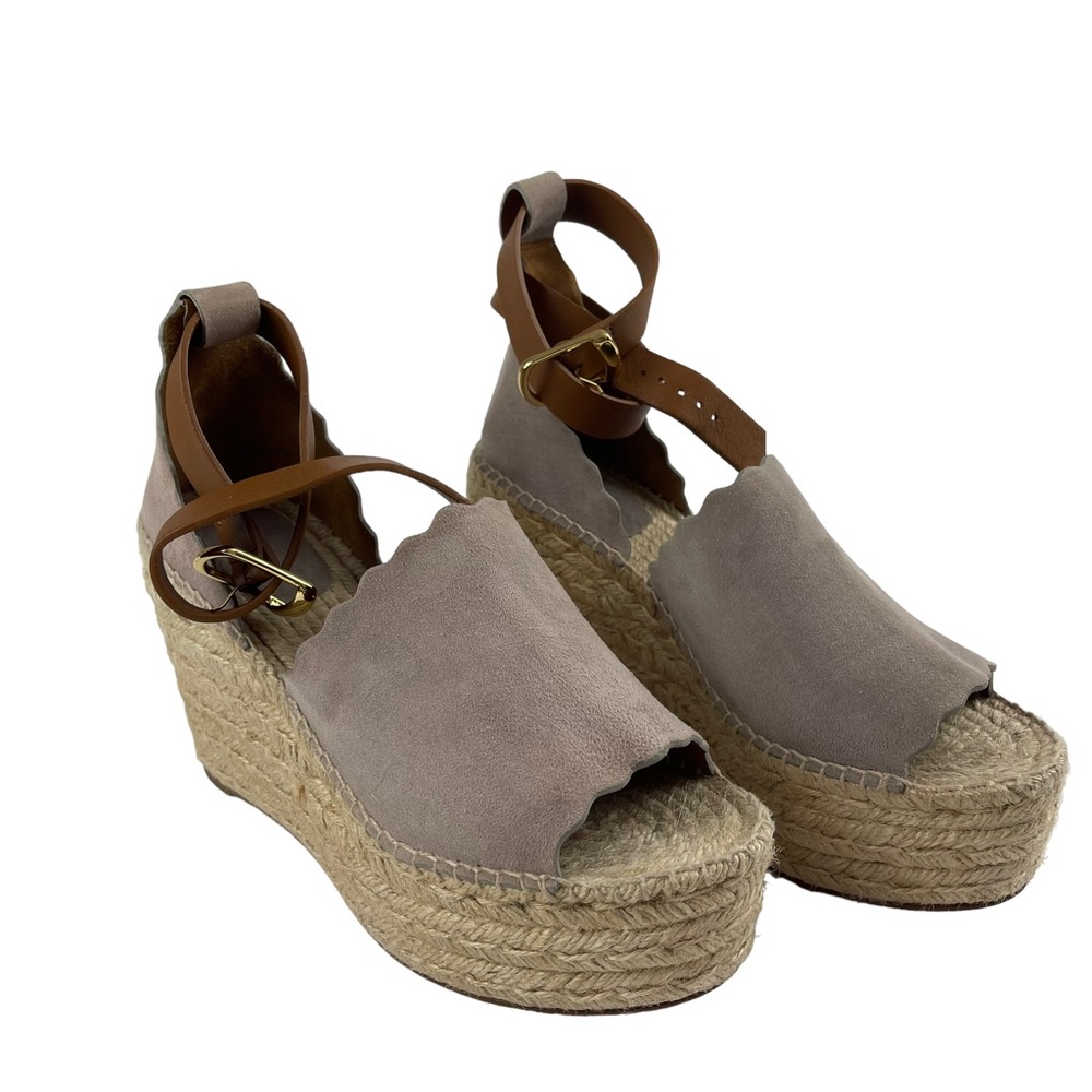 Chloe Lauren Scalloped Suede Platform Wedge Espadrilles Size 41 (US 9.5) - Picture 3 of 11